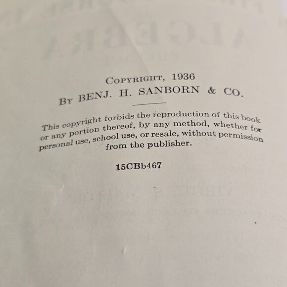 Vintage Algebra Book 1936 School Book Stone Mallory Benj Sanborn Math Hard Cover - Picture 8 of 14